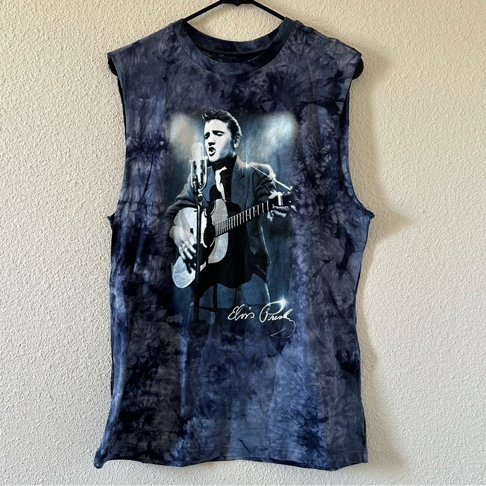 Elvis Presley Women’s Muscle T-shirt Medium NWOT Blue Gray Tie Dye Lounge